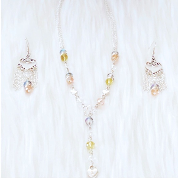 Silver Heart And Bead Multi Chain Necklace And Earrings - Picture 1 of 15